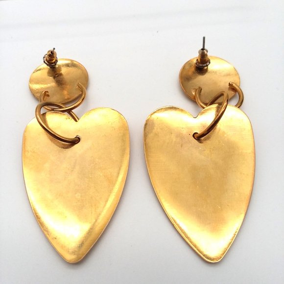 VTG Heart Earrings Dangle Gold Metal Retro Textured Drop Y2K Stylish Unique - Picture 2 of 3